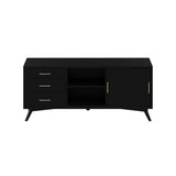 Alpine Furniture Flynn Large TV Console, Black 966BLK-10 Black Mahogany Solids & Okoume Veneer 64 x 19 x 27