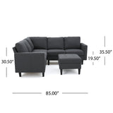 Zahra Dark Grey Fabric Sectional Couch with Ottoman