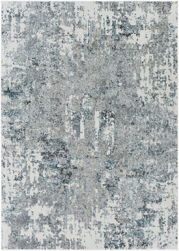 Edinburgh EDG-2302 Modern Polyester Rug EDG2302-912 White, Light Gray, Medium Gray, Charcoal, Silver Gray, Aqua 100% Polyester 9' x 12'