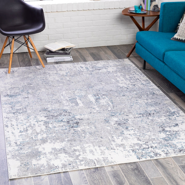 Edinburgh EDG-2302 Modern Polyester Rug EDG2302-912 White, Light Gray, Medium Gray, Charcoal, Silver Gray, Aqua 100% Polyester 9' x 12'