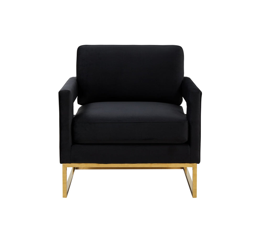 VIG Furniture Modrest Edna - Modern Black Velvet & Gold Accent Chair VGRHRHS-AC-201-BLK