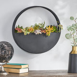 Ware Modern Handcrafted Round Wall Planter, Black Noble House