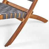 Huntsville Outdoor Acacia Wood Foldable Chairs, Brown Patina and Gray Straps Noble House