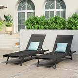 Noble House Salton Outdoor Aluminum Chaise Lounge with Mesh Seating (Set of 2), Black and Dark Gray