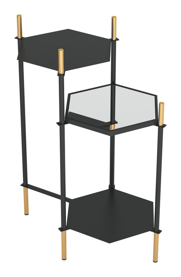 Zuo Modern William Steel, Glass Modern Commercial Grade Side Table Black, Gold Steel, Glass