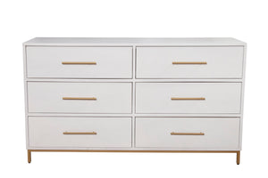 Alpine Furniture Madelyn Six Drawer Dresser 2010-03 White Mahogany Solids & Veneer 60 x 18 x 34