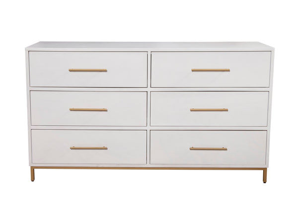 Alpine Furniture Madelyn Six Drawer Dresser 2010-03 White Mahogany Solids & Veneer 60 x 18 x 34