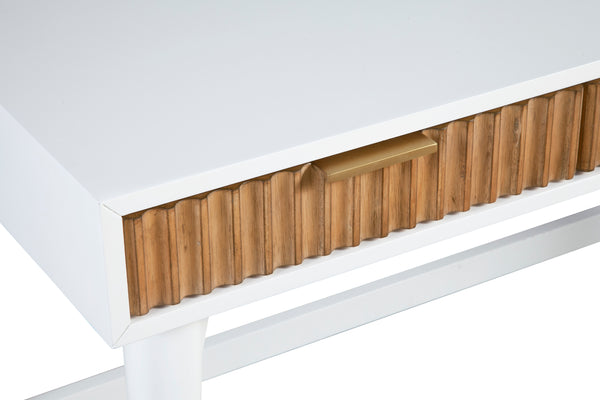 Larsen Large Desk in White/Natural - Elegant Mahogany with Gold Hardware & Felt Lined Drawers