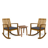 Colmena Outdoor 2 Seater Rocking Chair Set with Side Table, Teak and Dark Gray Noble House