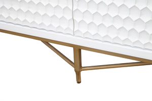 White Pearl Dresser with 7 Drawers, Textured Fronts & Gold Accents - Contemporary Storage Solution