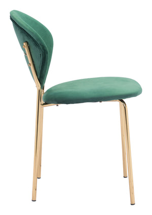 Zuo Modern Clyde 100% Polyester, Plywood, Steel Modern Commercial Grade Dining Chair Set - Set of 2 Green, Gold 100% Polyester, Plywood, Steel