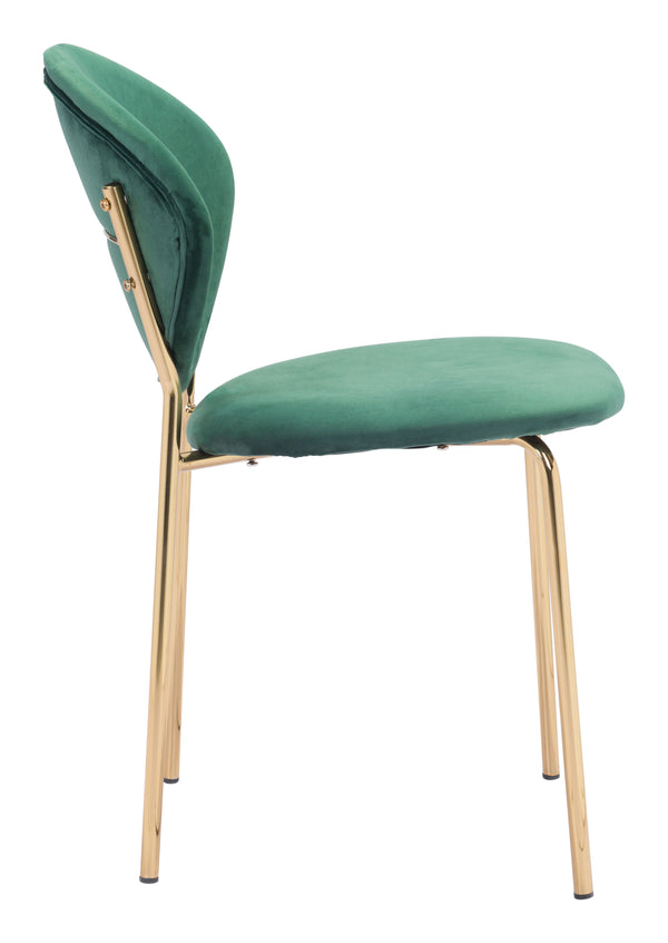 Zuo Modern Clyde 100% Polyester, Plywood, Steel Modern Commercial Grade Dining Chair Set - Set of 2 Green, Gold 100% Polyester, Plywood, Steel