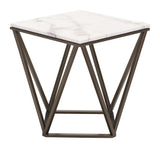 Zuo Modern Tintern Composite Stone, Steel Modern Commercial Grade End Table White, Antique Brass Composite Stone, Steel