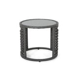 Tatiana Outdoor Modern Boho Wicker Side Table with Tempered Glass Top