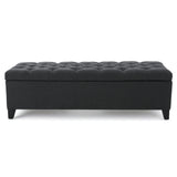 Ottilie Contemporary Button-Tufted Fabric Storage Ottoman Bench, Dark Gray and Dark Brown Noble House