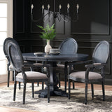 Judith French Country Wood and Cane 5-Piece Expandable Oval Dining Set, Gray Noble House