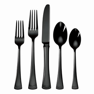 Portola Black 20-Piece Flatware Set – Elegant Stainless Steel Service for 4 with Mirror Finish