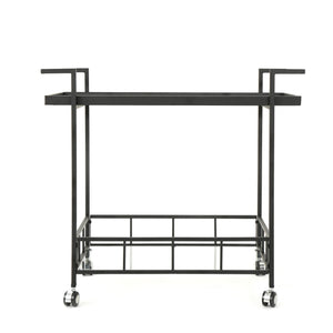 Noble House Ambrose Indoor Industrial Black Iron Bar Cart with Tempered Glass Shelves