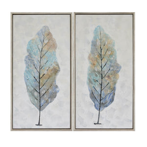 Sagebrook Home Contemporary 42x22, Set of 2 - , Leaf Oil Painting, Multi 70061 Multi Wood