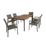 Fiddle Outdoor 7 Piece Aluminum and Wicker Dining Set with Wood Top