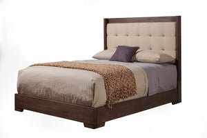 Alpine Furniture Savannah Tufted Upholstered Queen Bed, Pecan 1100-01Q Pecan Plantation Mahogany Solids & Okoume Veneer 63.5 x 87 x 57