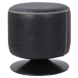 Gaia Modern Industrial Round Ottoman with 360-Degree Swivel, Charming X-Stitch, Fully Assembled