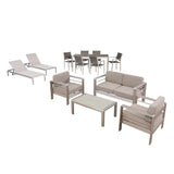 Cape Coral Outdoor 13 Piece Aluminum Estate Collection, Silver, Gray, and Khaki Noble House
