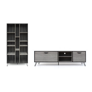 Bramhall Mid Century 2 Piece Faux Wood Entertainment Center Set, Sonoma Gray Oak Noble House