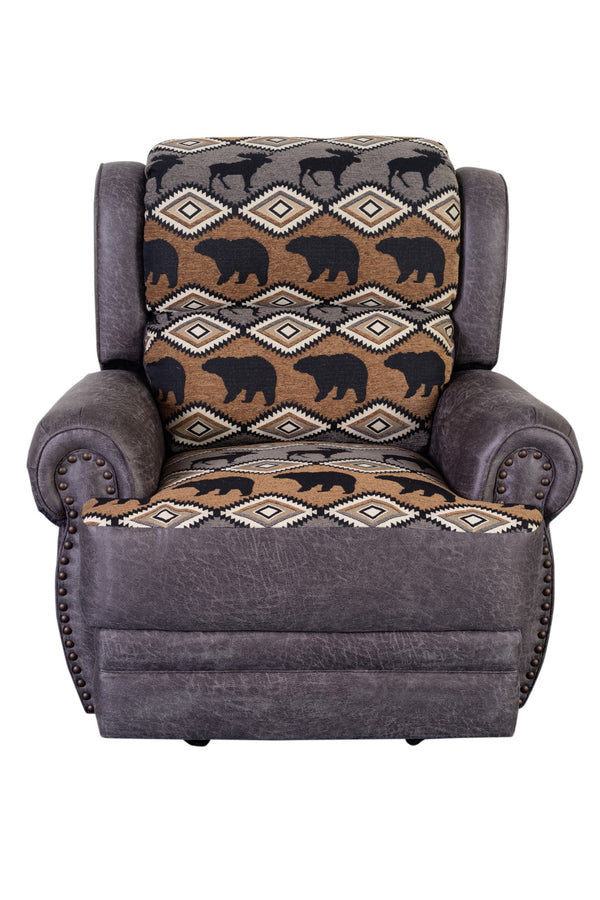 Porter Designs Hunter Wildlife Pattern Reversible to Leather-Look Transitional Recliner Gray 03-33C-11-8022
