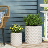 Moreno Outdoor Small and Large Cast Stone Planter Set, Antique White Noble House
