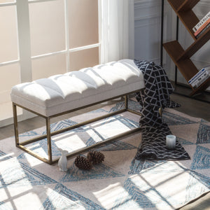 Darius Fabric Bench - Chic Modern Seating with Plush Tufting and Stylish Brushed Gold Steel Frame