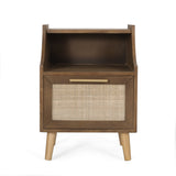 Boyes Contemporary End Table with Hutch, Walnut, Natural, and Antique Gold