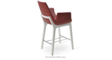 Eiffel Arm Wood Stool Red Leathertte White Lacquer