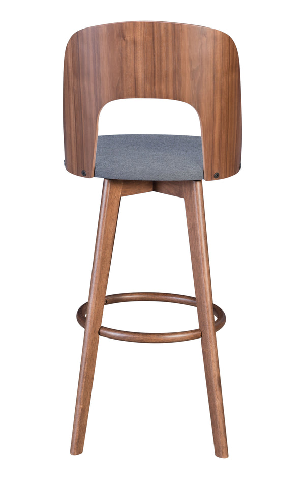 Zuo Modern Anton 100% Polyester, MDF, Rubberwood Scandinavian Commercial Grade Barstool Set - Set of 2 Walnut, Dark Gray 100% Polyester, MDF, Rubberwood