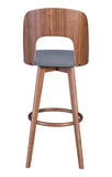 Zuo Modern Anton 100% Polyester, MDF, Rubberwood Scandinavian Commercial Grade Barstool Set - Set of 2 Walnut, Dark Gray 100% Polyester, MDF, Rubberwood