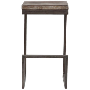 Porter Designs Cube Solid Mango Wood & Metal Industrial Bar Stool Gray 07-108-24-5260
