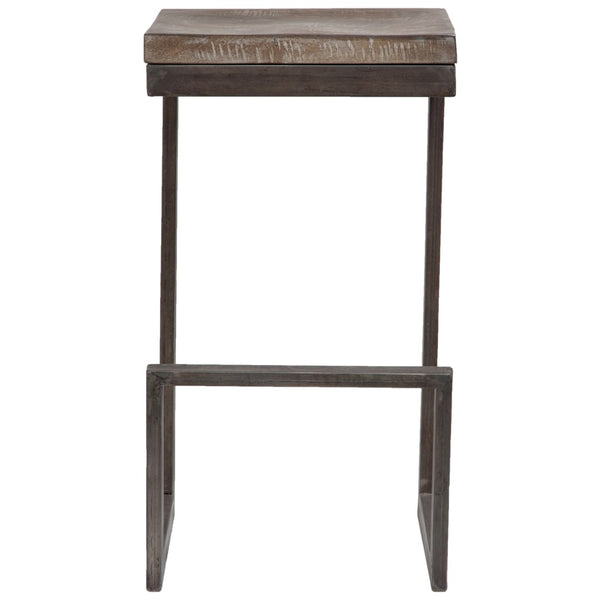 Porter Designs Cube Solid Mango Wood & Metal Industrial Bar Stool Gray 07-108-24-5260