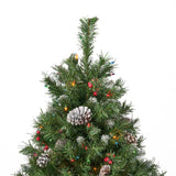 4.5-foot Mixed Spruce Pre-Lit Multi-Colored String Light Hinged Artificial Christmas Tree with Frosted Branches, Red Berries, and Frosted Pinecones