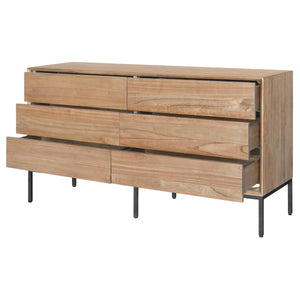 Hathaway Modern 6-Drawer Dresser in Newton Brown Finish – Solid Wood & Steel, Fully Assembled!