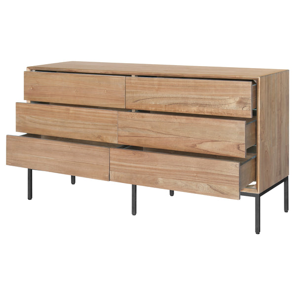 Hathaway Modern 6-Drawer Dresser in Newton Brown Finish – Solid Wood & Steel, Fully Assembled!