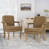 Drouin French Country Fabric Dining Arm Chair with Nailhead Trim, Dark Beige and Natural Noble House