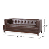 Raintree Mid Century Modern Faux Leather Tufted 3 Seater Sofa, Dark Brown and Espresso Noble House