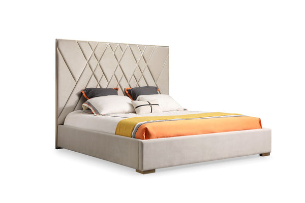 VIG Furniture Modrest Eldora - Glam Beige Velvet and Brushed Brass Bed VGVCBD1900-19