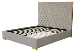 VIG Furniture Modrest Eldora - Glam Beige Velvet and Brushed Brass Bed VGVCBD1900-19