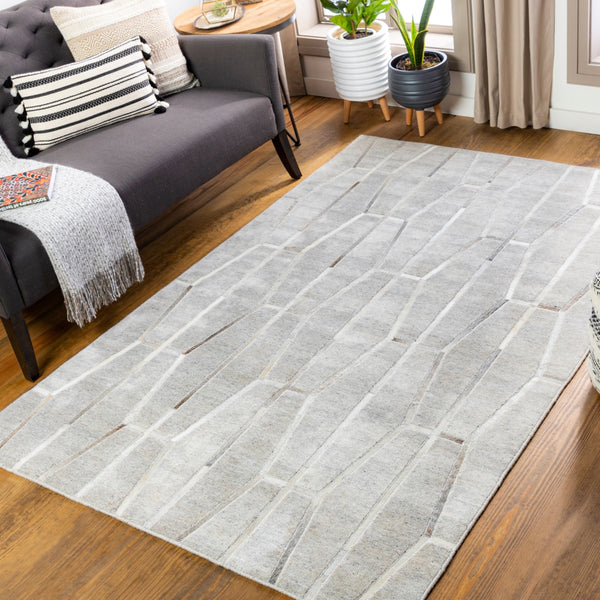 Eloquent ELQ-2300 Modern Viscose, Leather Rug ELQ2300-81012 Light Gray, Medium Gray, Beige, Taupe 80% Viscose, 20% Leather 8'10" x 12'