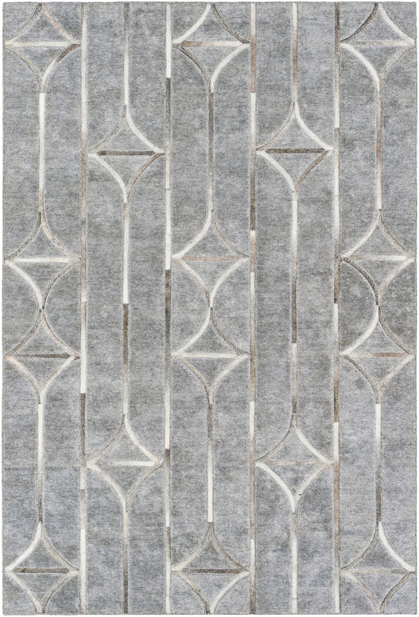 Eloquent ELQ-2301 Modern Viscose, Leather Rug ELQ2301-81012 Medium Gray, Light Gray, Beige, Taupe 80% Viscose, 20% Leather 8'10" x 12'