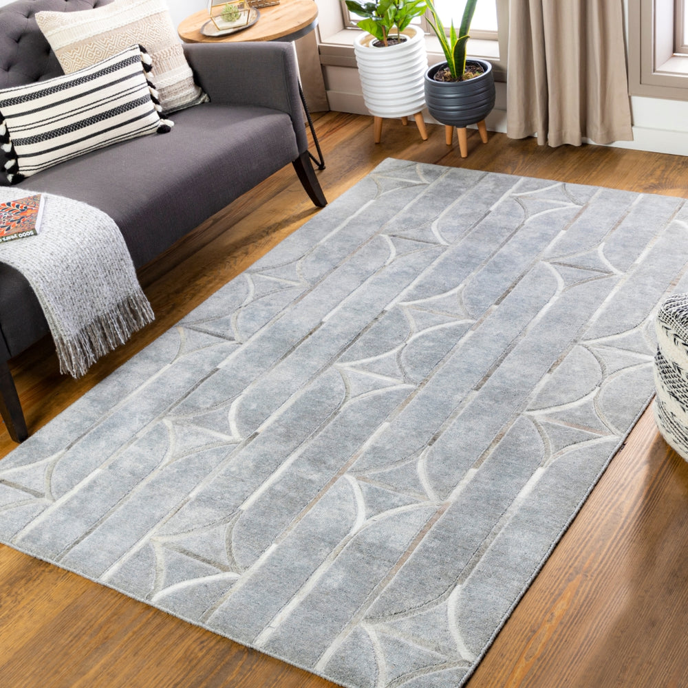 Eloquent ELQ-2301 Modern Viscose, Leather Rug ELQ2301-81012 Medium Gray, Light Gray, Beige, Taupe 80% Viscose, 20% Leather 8'10" x 12'
