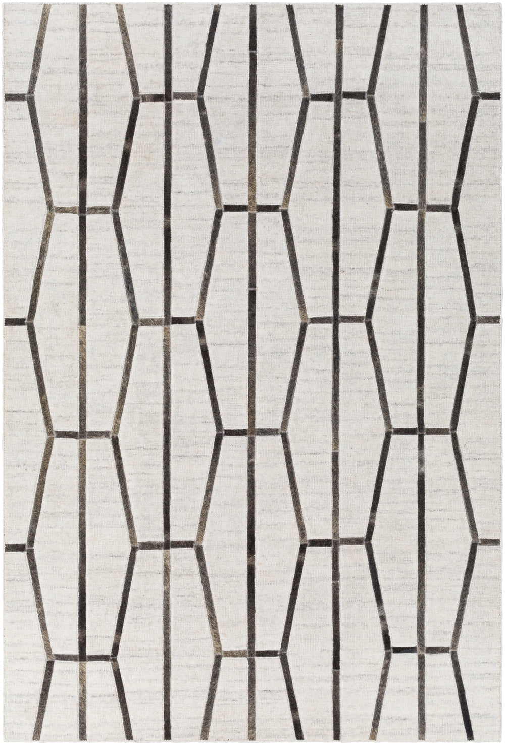Eloquent ELQ-2303 Modern Viscose, Leather Rug ELQ2303-81012 Ivory, Light Gray, Black, Medium Gray, Charcoal 80% Viscose, 20% Leather 8'10" x 12'