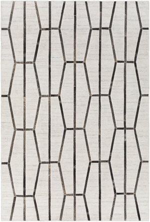 Eloquent ELQ-2303 Modern Viscose, Leather Rug ELQ2303-81012 Ivory, Light Gray, Black, Medium Gray, Charcoal 80% Viscose, 20% Leather 8'10" x 12'