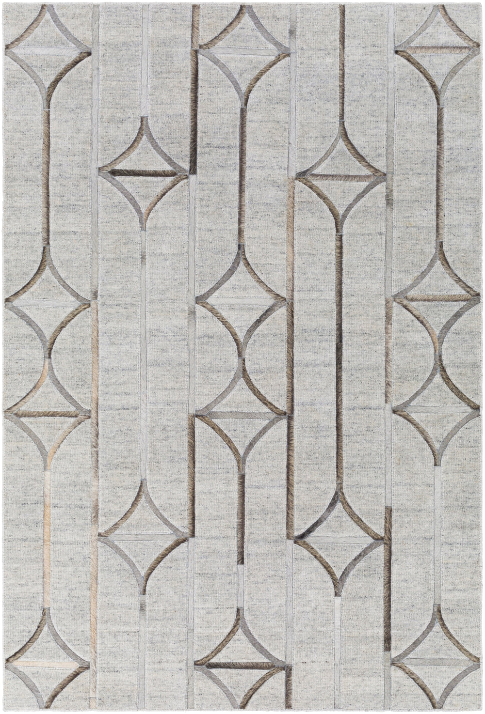 Eloquent ELQ-2304 Modern Viscose, Leather Rug ELQ2304-81012 Ivory, Light Gray, Camel, Dark Brown, Black 80% Viscose, 20% Leather 8'10" x 12'